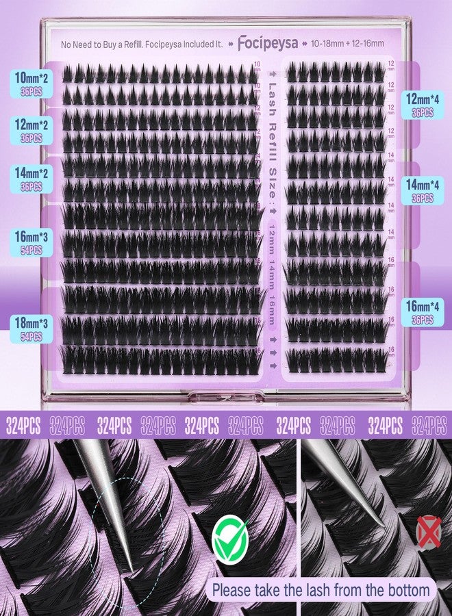 Focipeysa Eyelash Clusters with Spikes Lashes Clusters 10-18mm Wispy Eyelash Extensions 150D Clusters Eyelashes 324pcs Full Volume Lash Extension for DIY Natural or Dramatic Makeup - Image 3